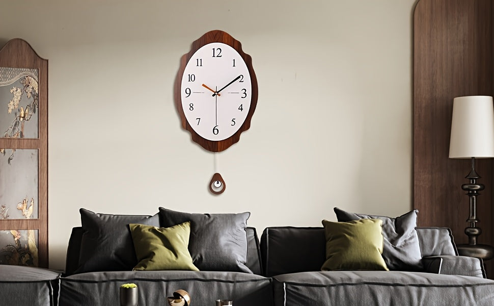 Horloge murale en bois, ovale, silencieuse, sans tic-tac, détail de la finition