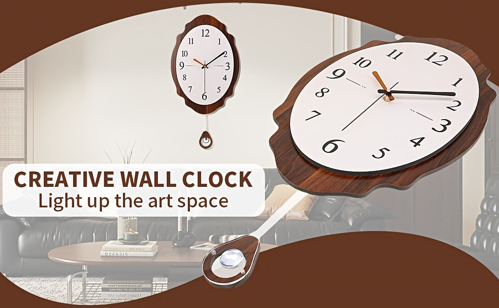 Horloge murale en bois, ovale, silencieuse, sans tic-tac, mise en situation