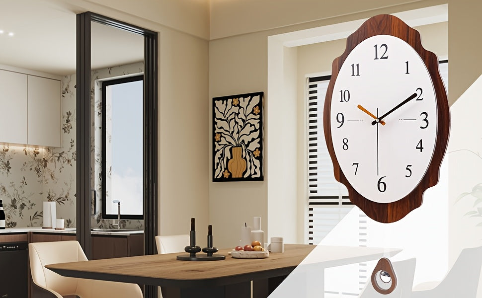 Horloge murale en bois, ovale, silencieuse, sans tic-tac, forme ovale Image