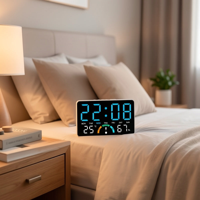Horloge murale en plastique, carrée, affichage LED, vue d'ensemble