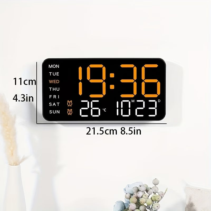 Horloge murale numérique LED noire à grand affichage lisible