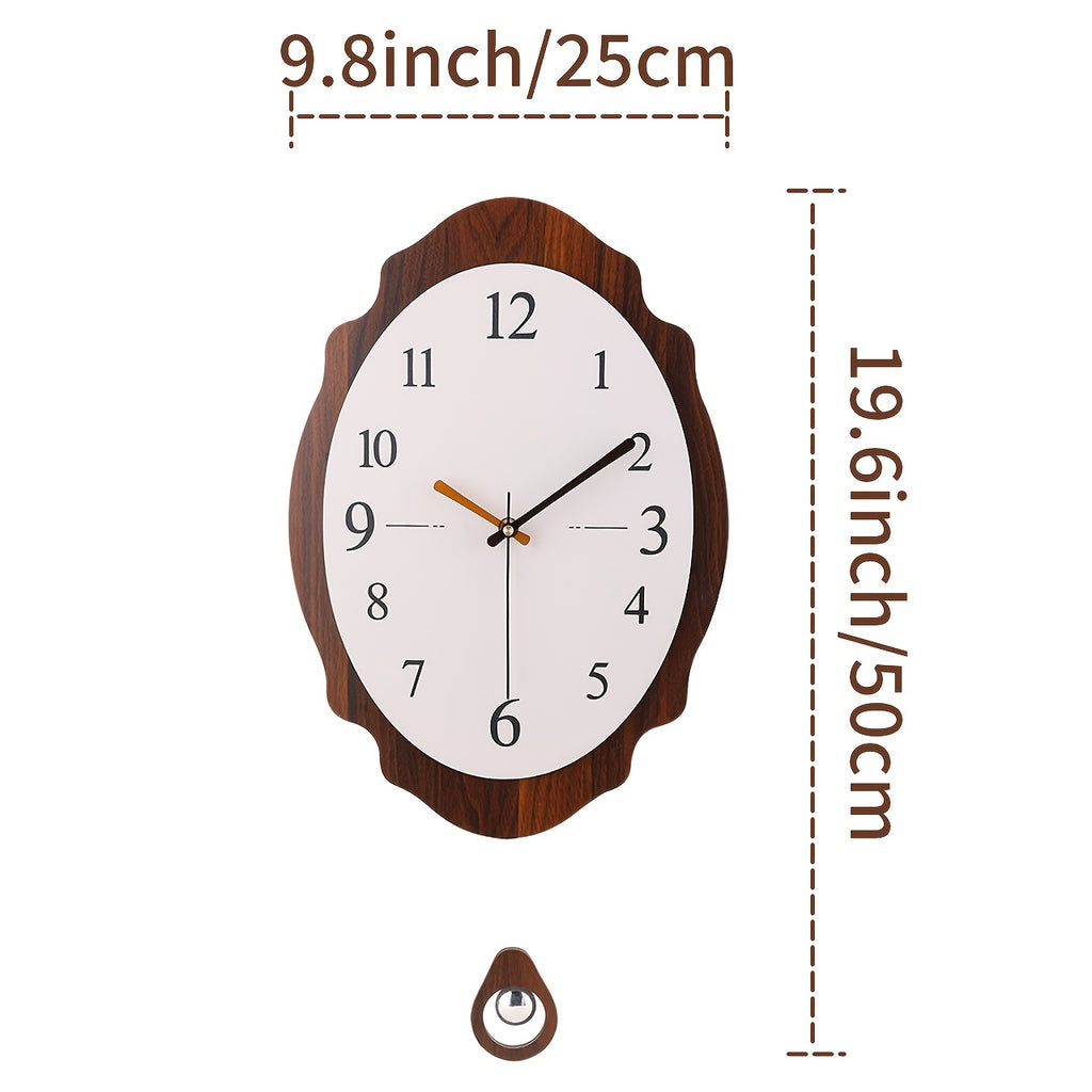 Horloge murale en bois, ovale, silencieuse, sans tic-tac, vue de dos