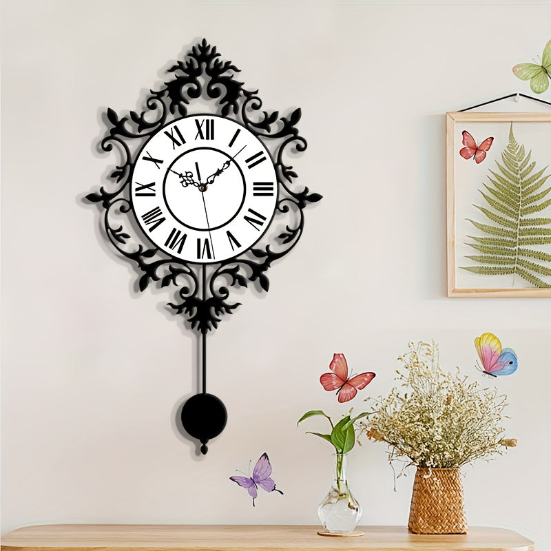 Horloge murale en acrylique, irrégulière, allure rétro, détail de la finition