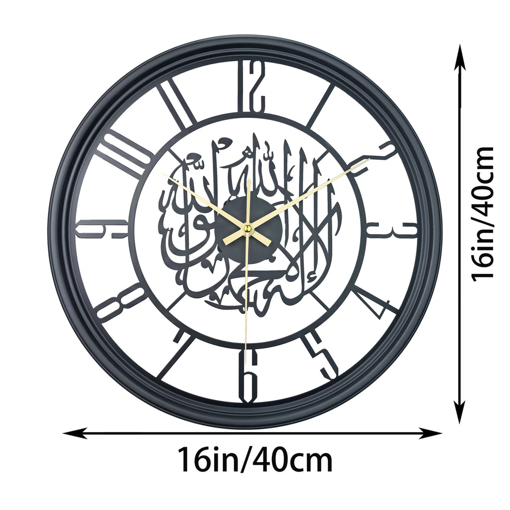 Horloge murale en métal ajourée, noire ou dorée, pour le salon
