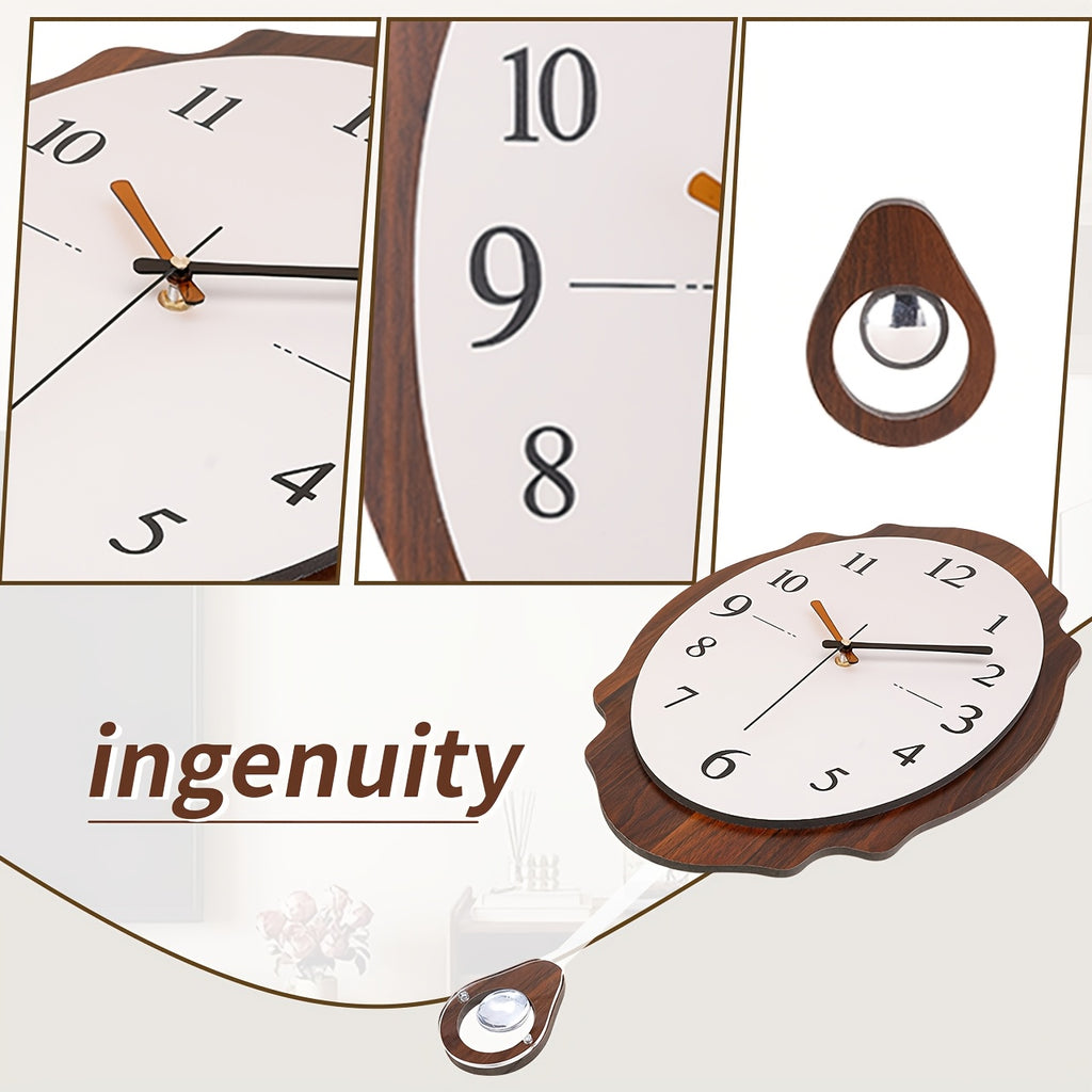 Horloge murale en bois, ovale, silencieuse, sans tic-tac, mise en situation