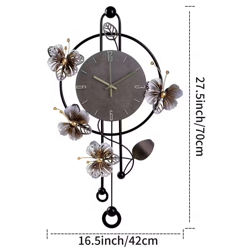 Horloge murale noire à papillons en relief pour le salon