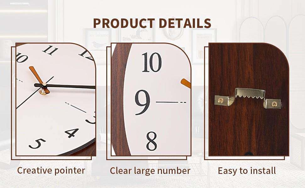 Horloge murale en bois, ovale, silencieuse, sans tic-tac, gros plan