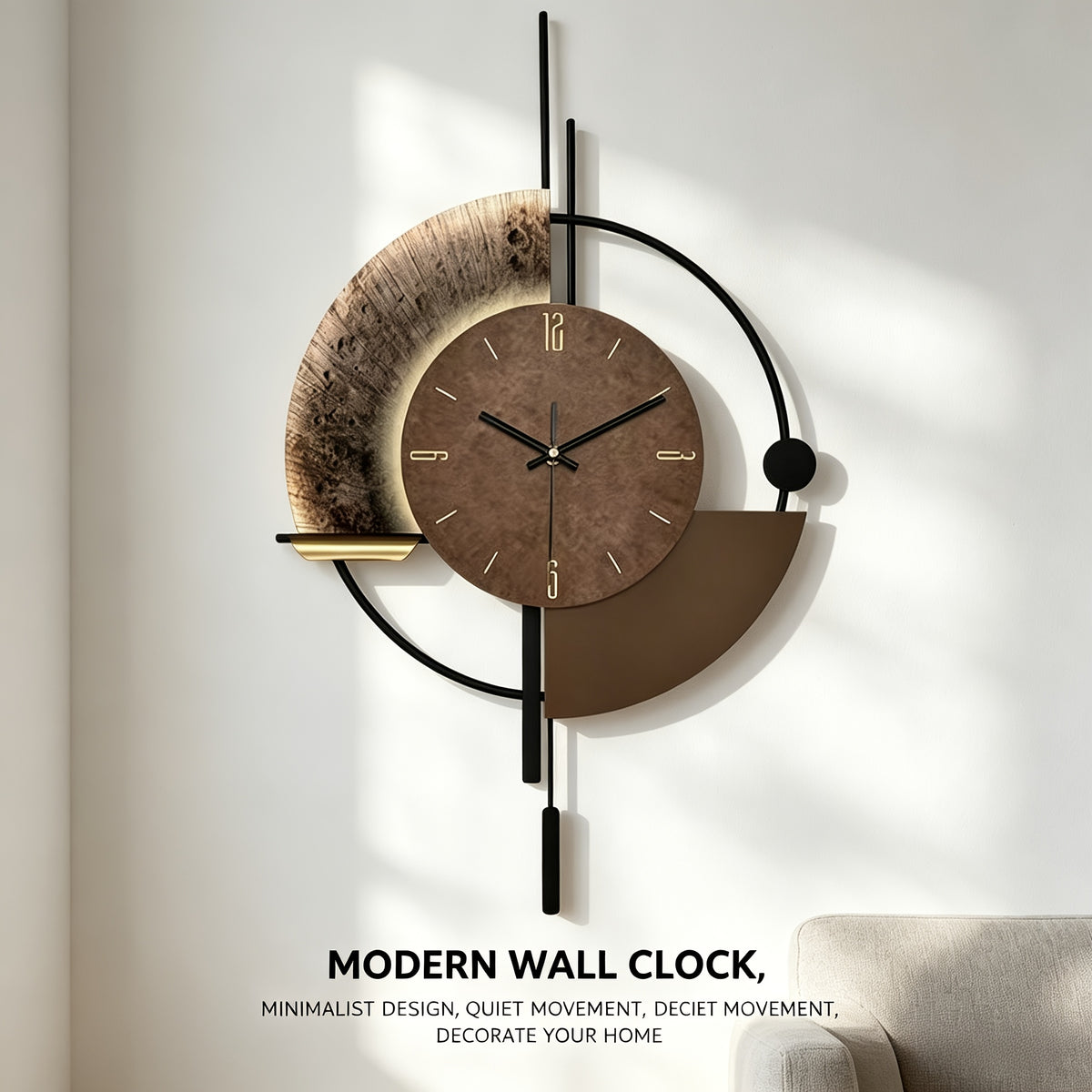 Horloge murale en fer, irrégulière, mouvement quartz japonais, détail de la finition