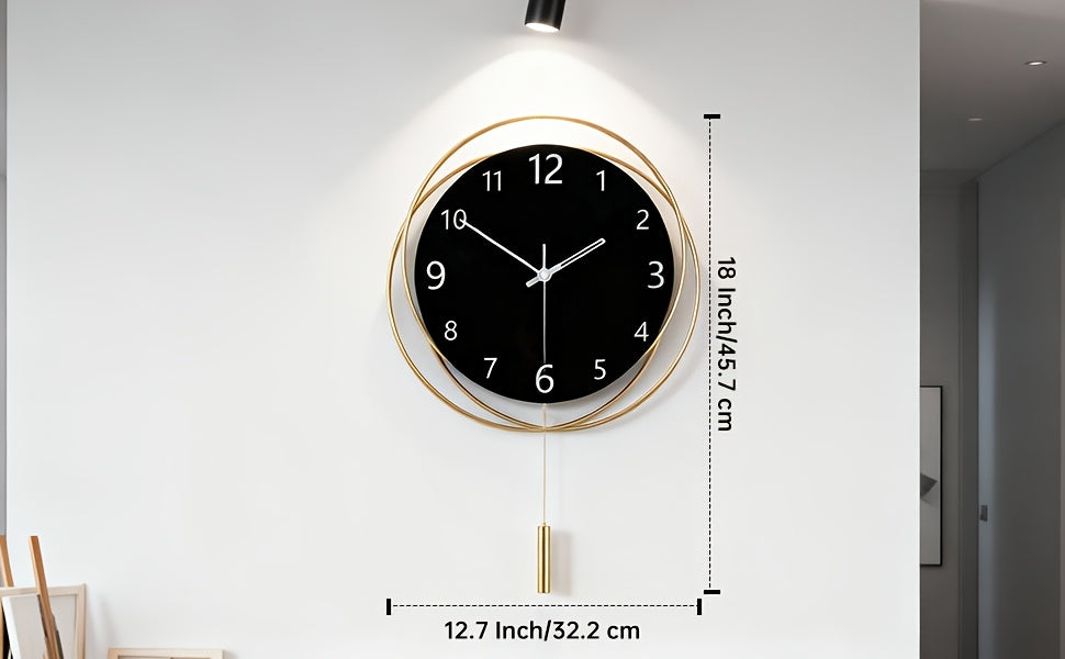 Horloge murale en métal, ronde, balancier apparent, forme ronde