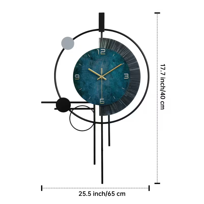 Horloge murale design en métal noir et bleu pour le salon