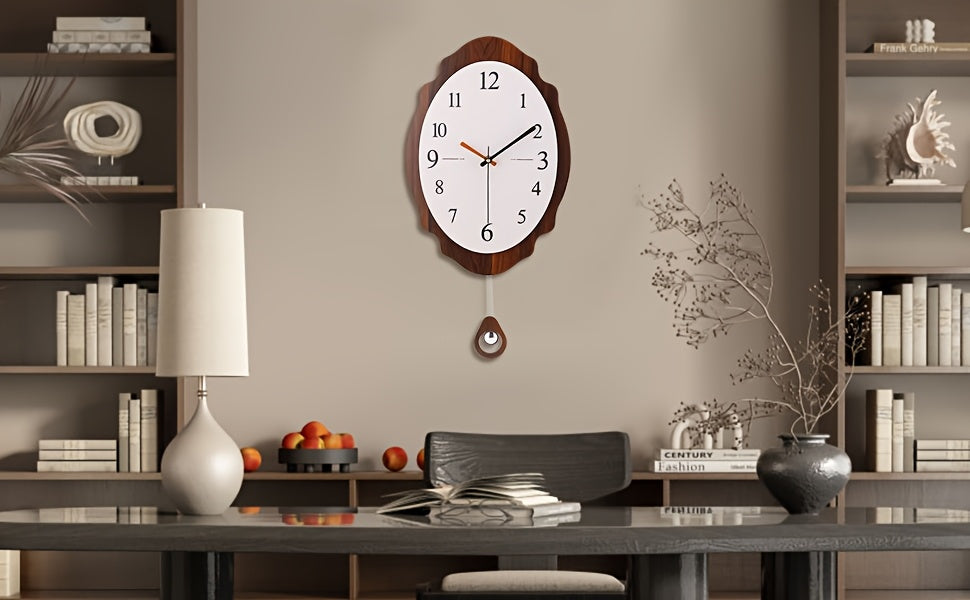 Horloge murale en bois, ovale, silencieuse, sans tic-tac, autre angle