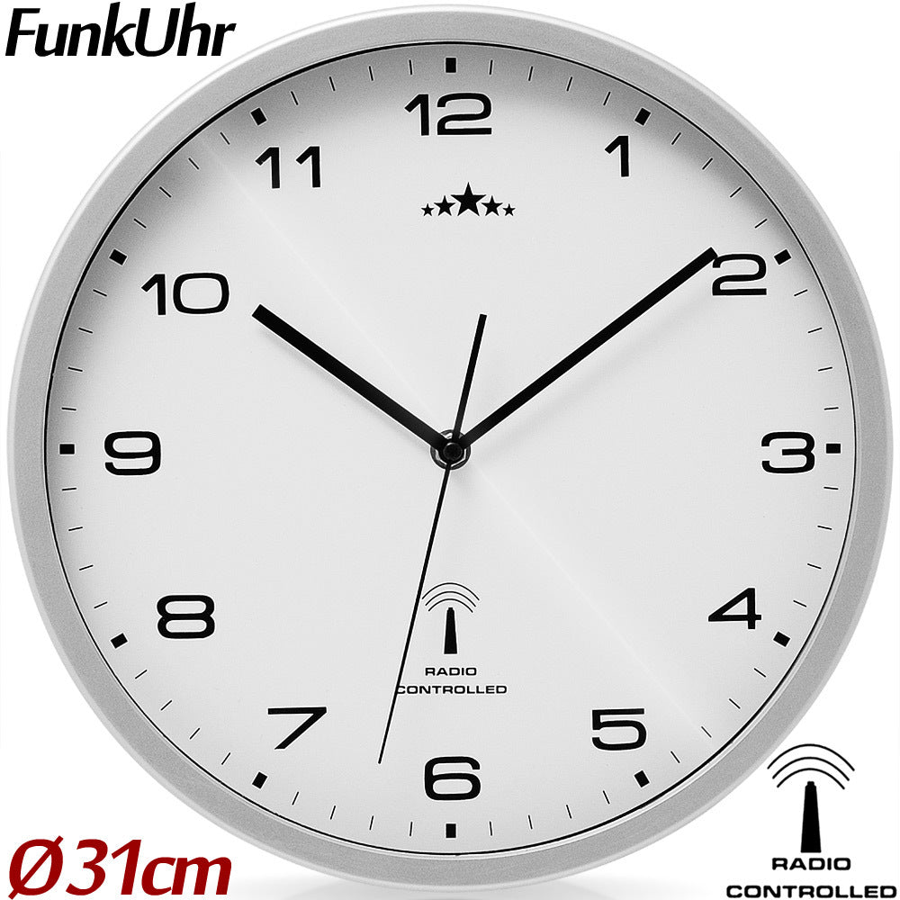 Horloge murale 31 cm annoncée sans tic-tac, cerclage argenté