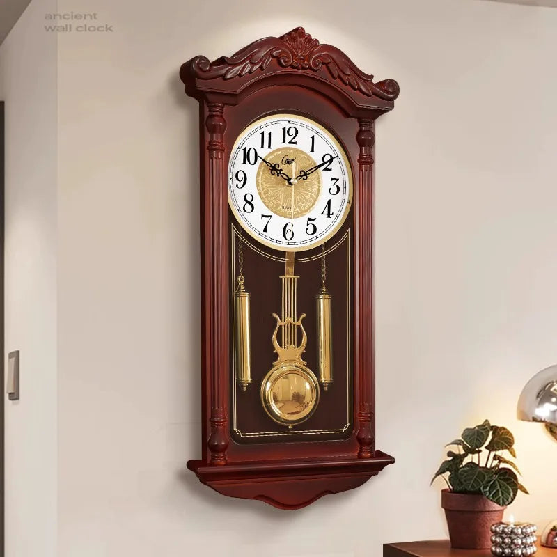 Horloge murale de style ancien 29 x 63 cm, balancier et poids
