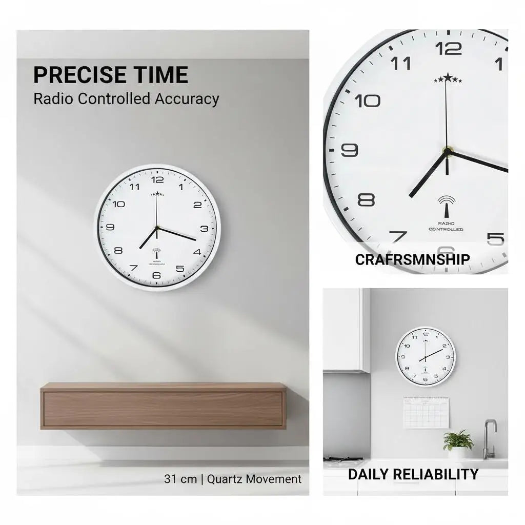 Horloge murale radio-pilotée blanche 31 cm en polypropylène