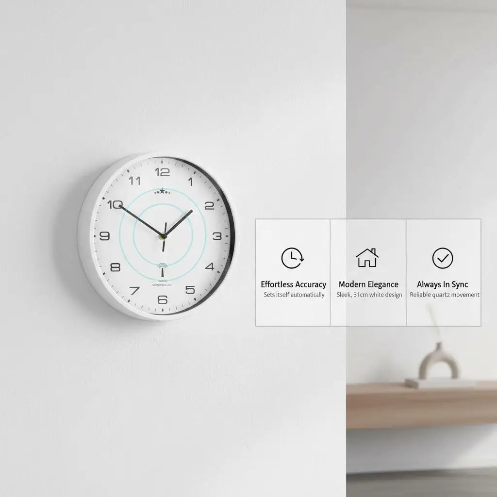 Horloge murale radio-pilotée blanche 31 cm en polypropylène