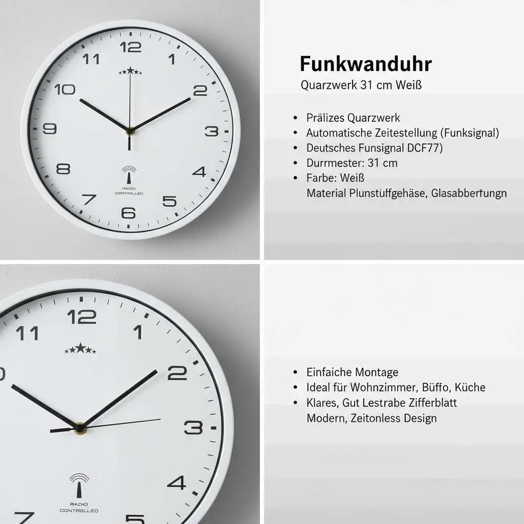 Horloge murale radio-pilotée blanche 31 cm en polypropylène