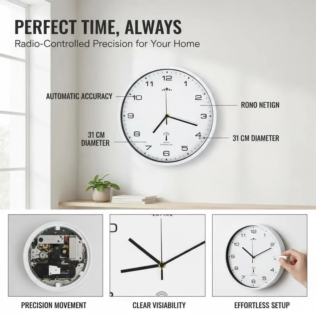 Horloge murale radio-pilotée blanche 31 cm en polypropylène
