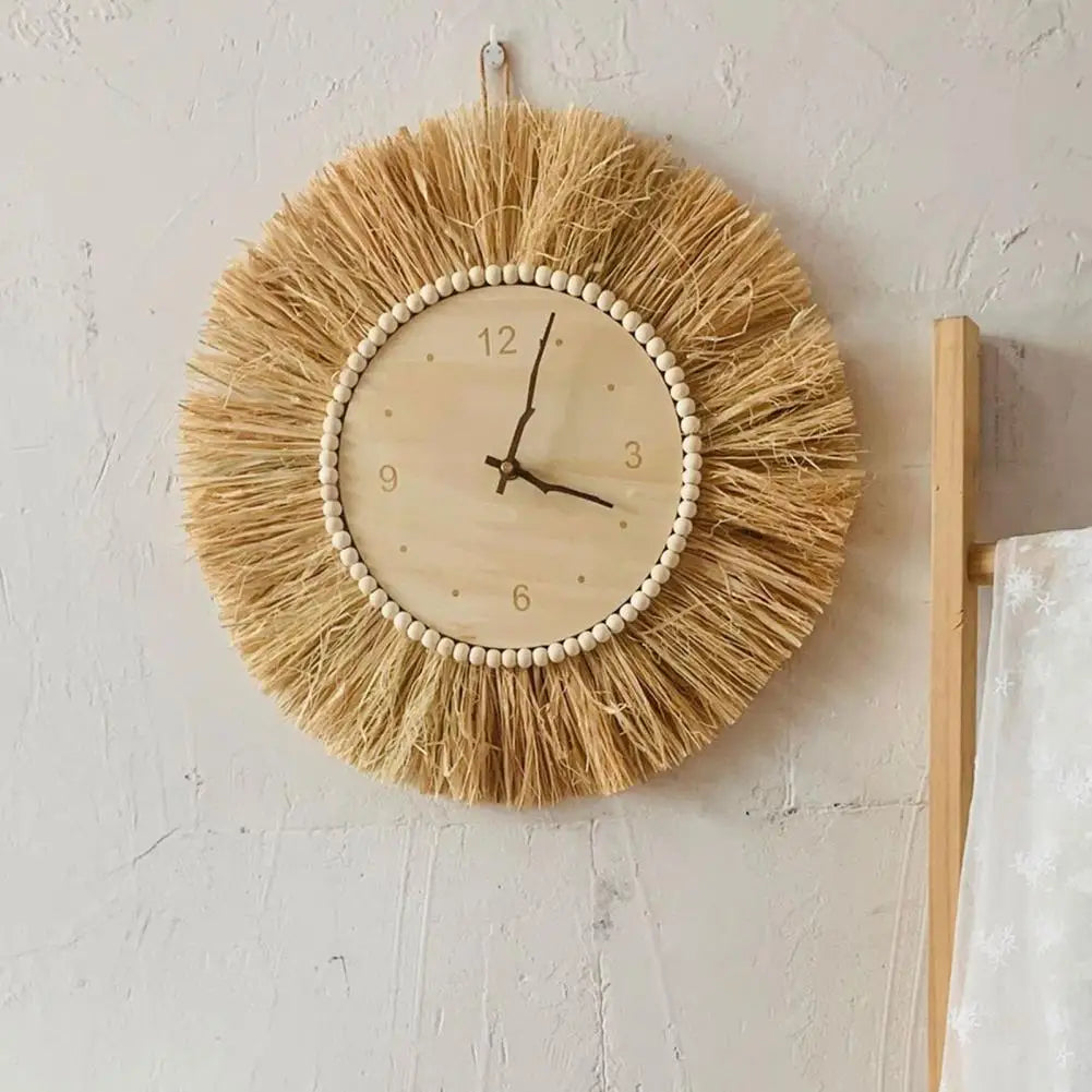 Horloge murale bohème en paille tressée 45 cm pour chambre