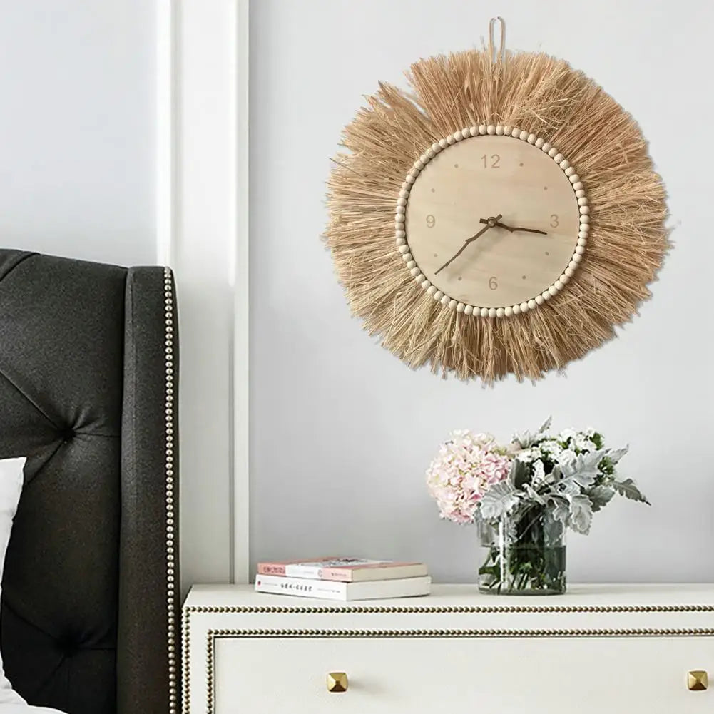 Horloge murale bohème en paille tressée 45 cm pour chambre