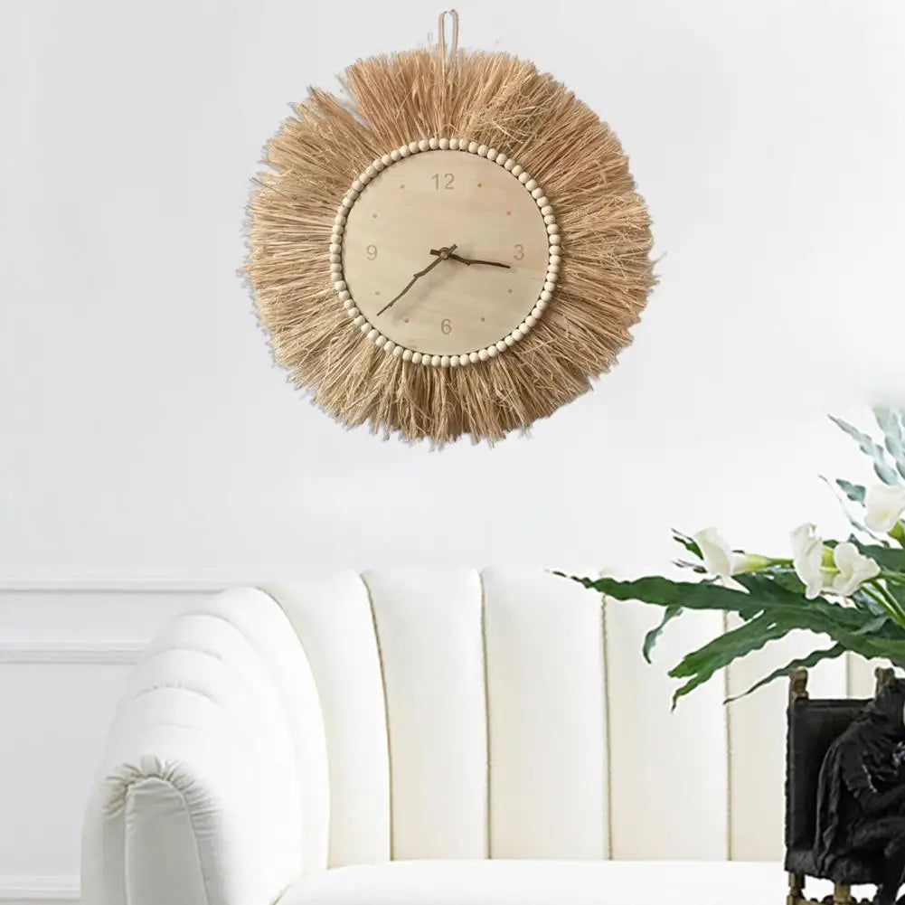 Horloge murale bohème en paille tressée 45 cm pour chambre