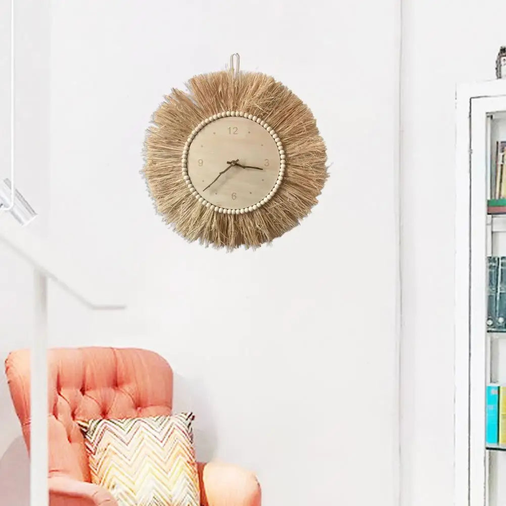 Horloge murale bohème en paille tressée 45 cm pour chambre