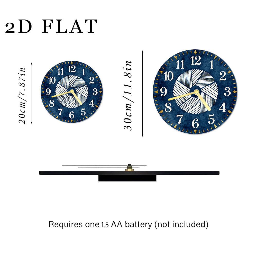 Horloge murale en bois bleu foncé à rayures géométriques