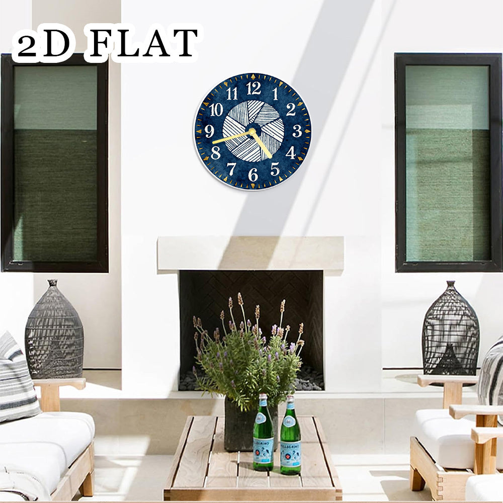 Horloge murale en bois bleu foncé à rayures géométriques