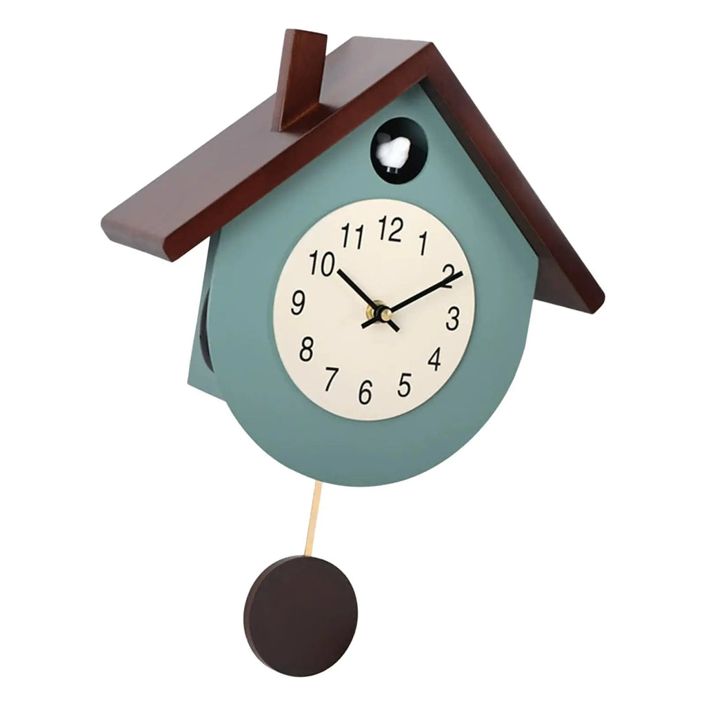Horloge murale en bois maison à balancier, bleu ou crème