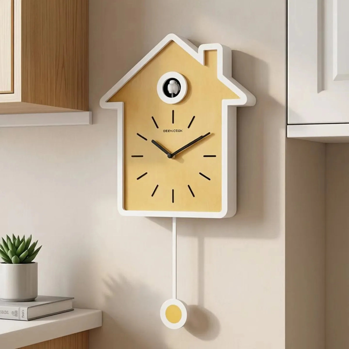 Horloge murale en bois nordique en forme de maison, 47,5 cm
