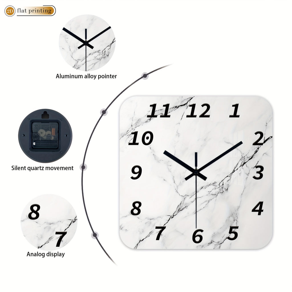 Horloge murale carrée 41 cm au décor marbre blanc veiné