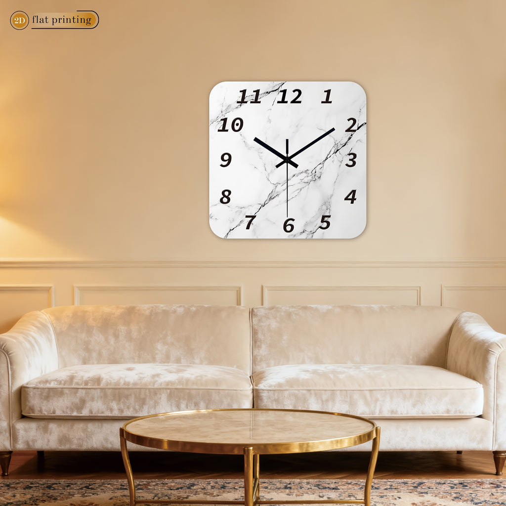 Horloge murale carrée 41 cm au décor marbre blanc veiné