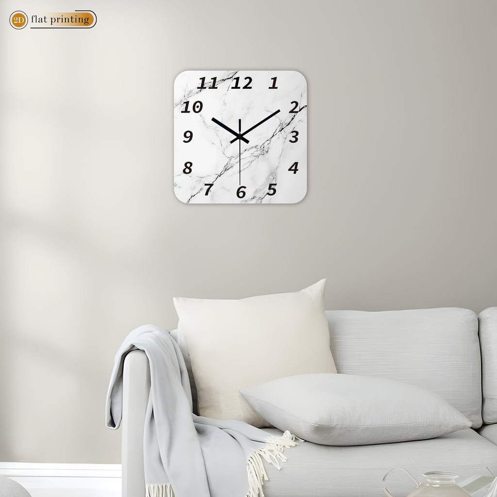 Horloge murale carrée 41 cm au décor marbre blanc veiné