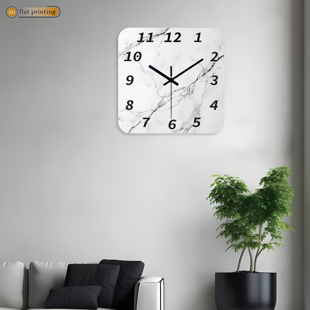 Horloge murale carrée 41 cm au décor marbre blanc veiné