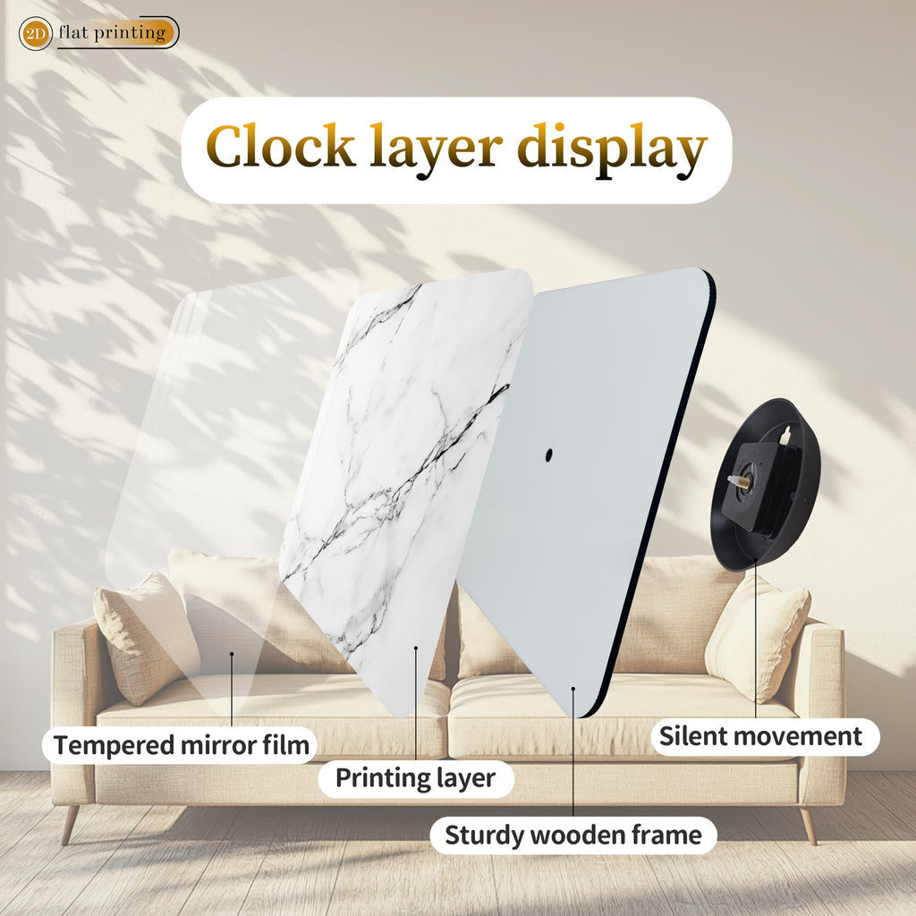 Horloge murale carrée 41 cm au décor marbre blanc veiné