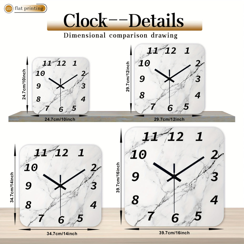Horloge murale carrée 41 cm au décor marbre blanc veiné