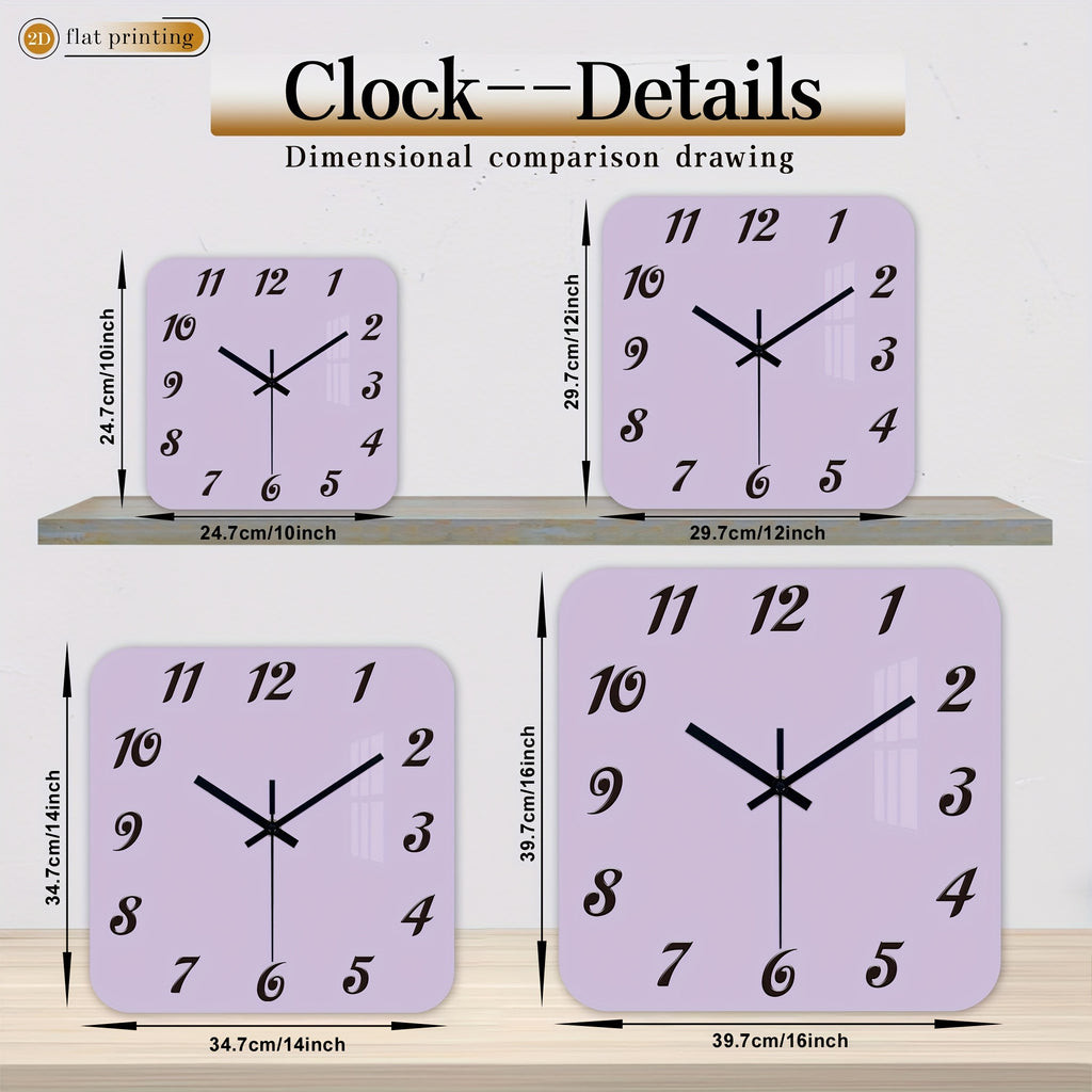 Horloge murale carrée teinte lilas aux chiffres italiques