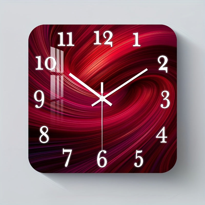 Horloge murale carrée rouge à effet tourbillon, 4 formats