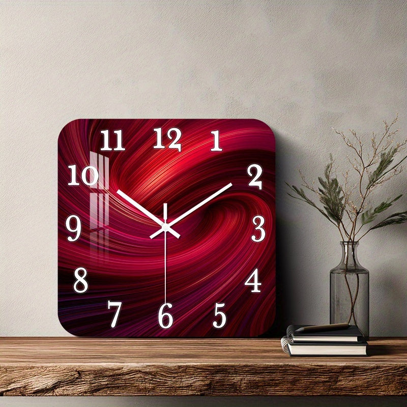 Horloge murale carrée rouge à effet tourbillon, 4 formats