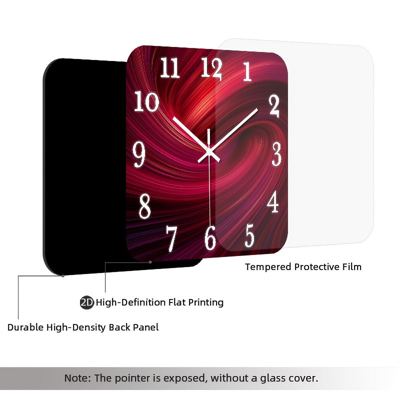 Horloge murale carrée rouge à effet tourbillon, 4 formats