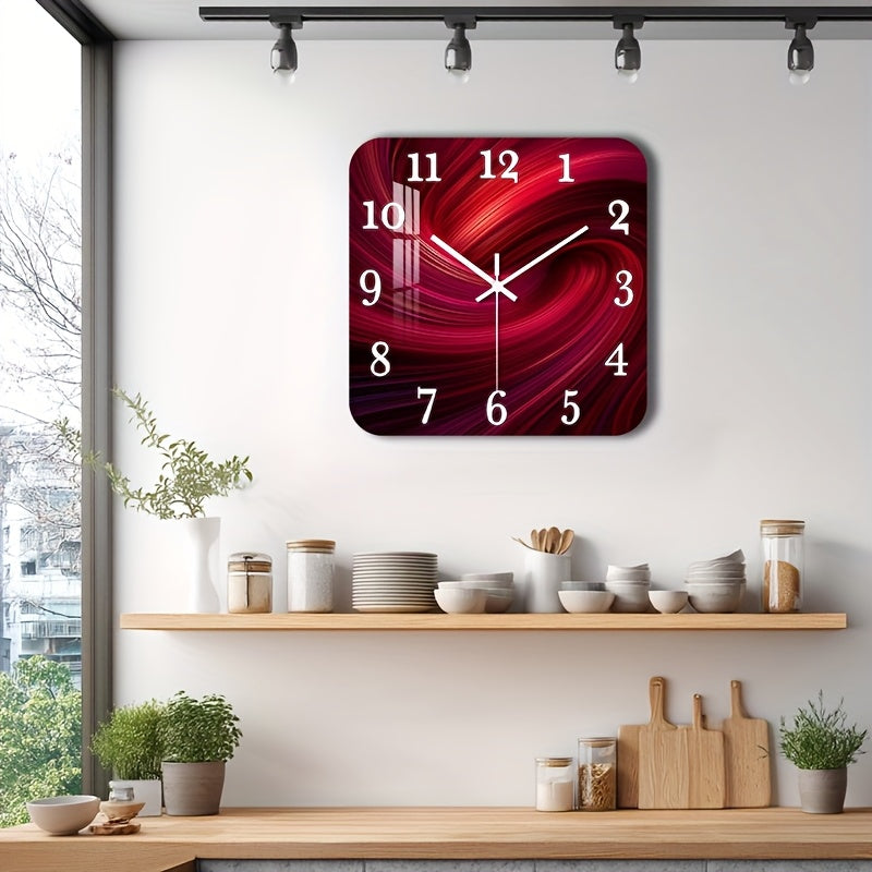 Horloge murale carrée rouge à effet tourbillon, 4 formats