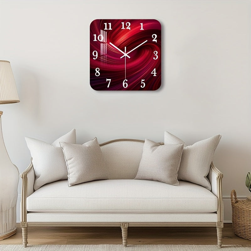 Horloge murale carrée rouge à effet tourbillon, 4 formats