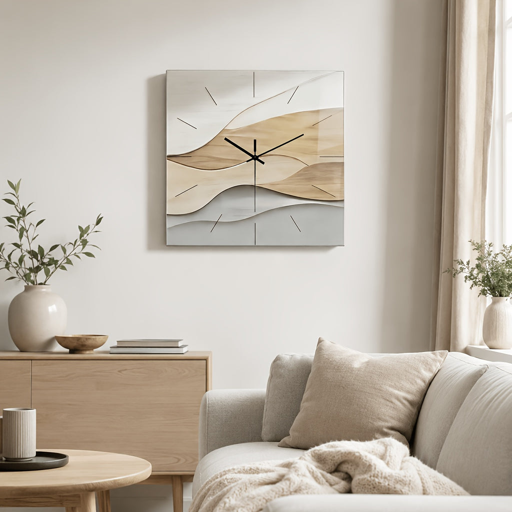 Horloge murale carrée en verre trempé, décor wabi-sabi 30 cm