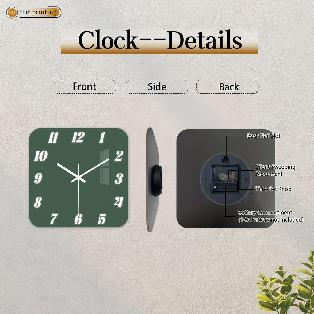 Horloge murale carrée vert sapin, trois formats au choix