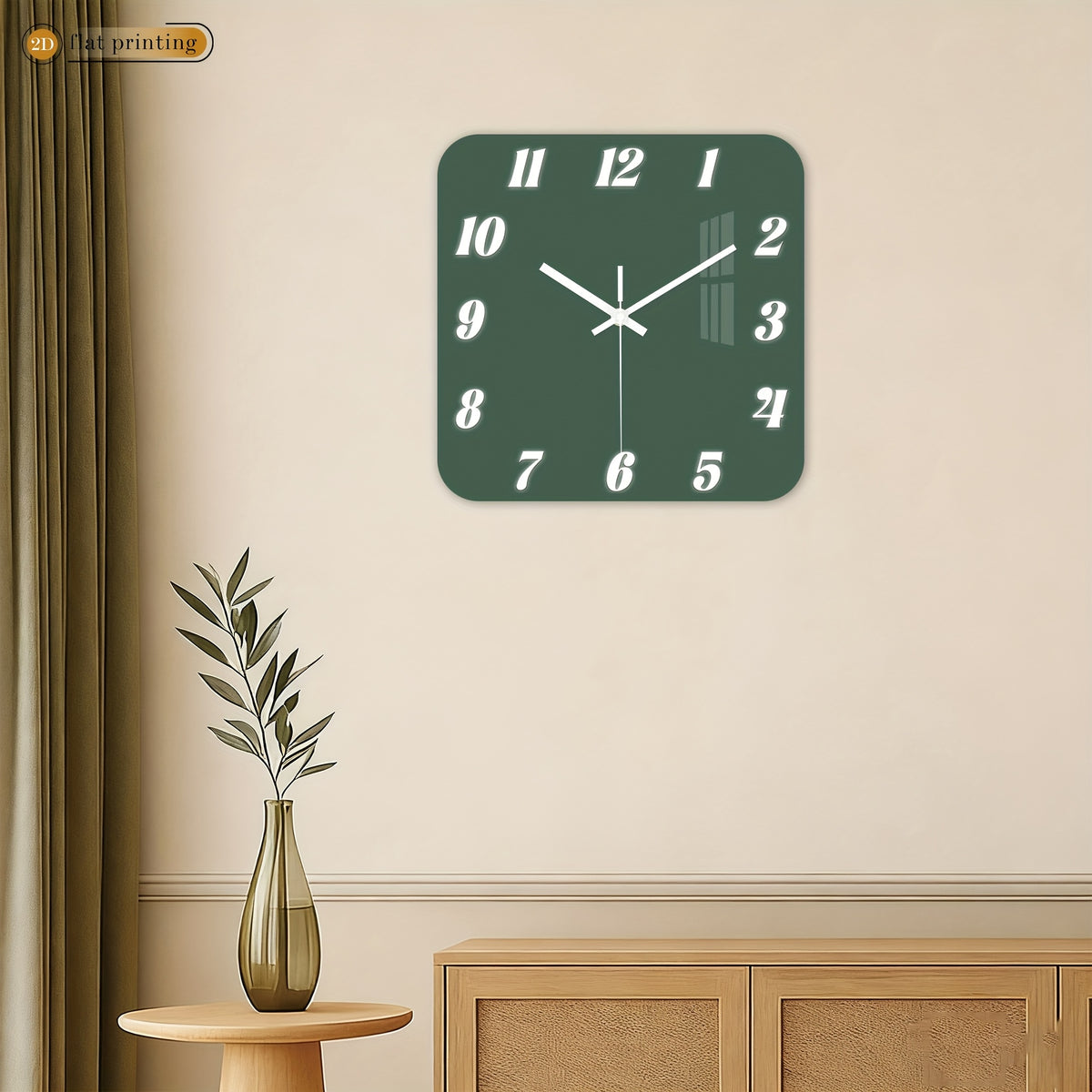 Horloge murale carrée vert sapin, trois formats au choix
