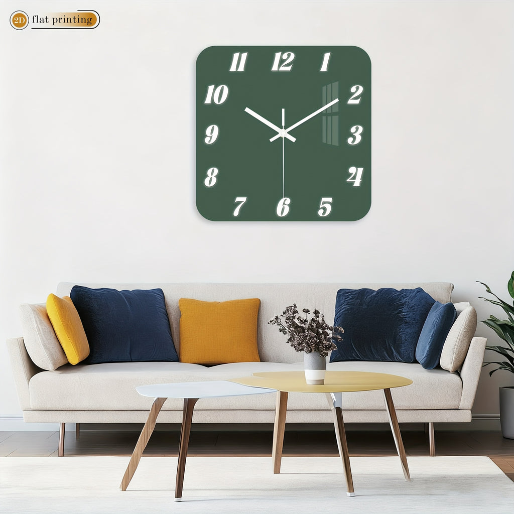 Horloge murale carrée vert sapin, trois formats au choix