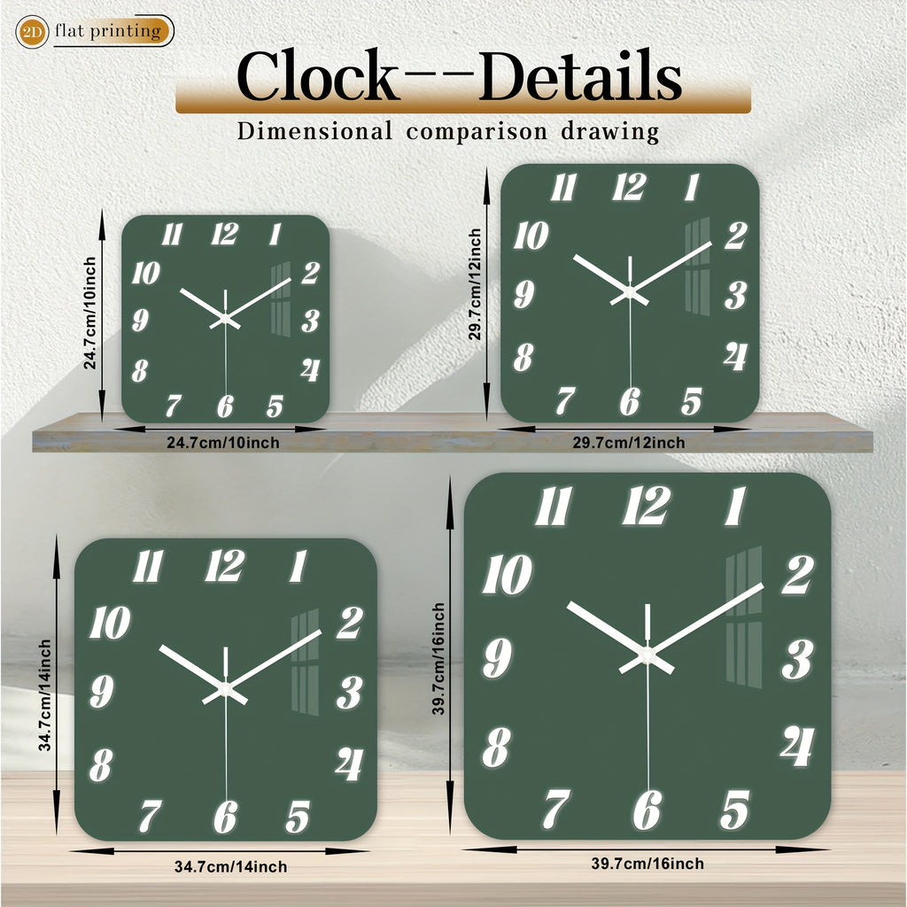 Horloge murale carrée vert sapin, trois formats au choix