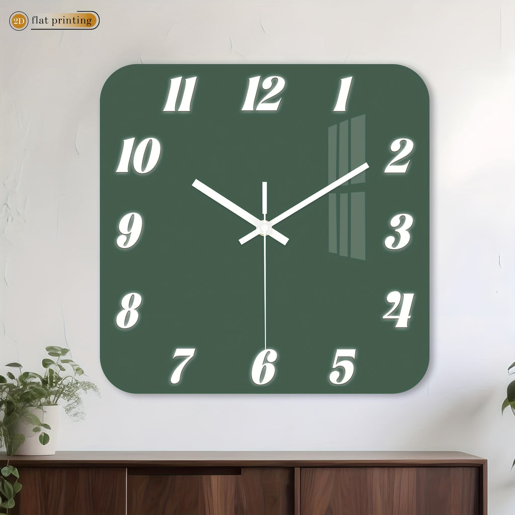 Horloge murale carrée vert sapin, trois formats au choix