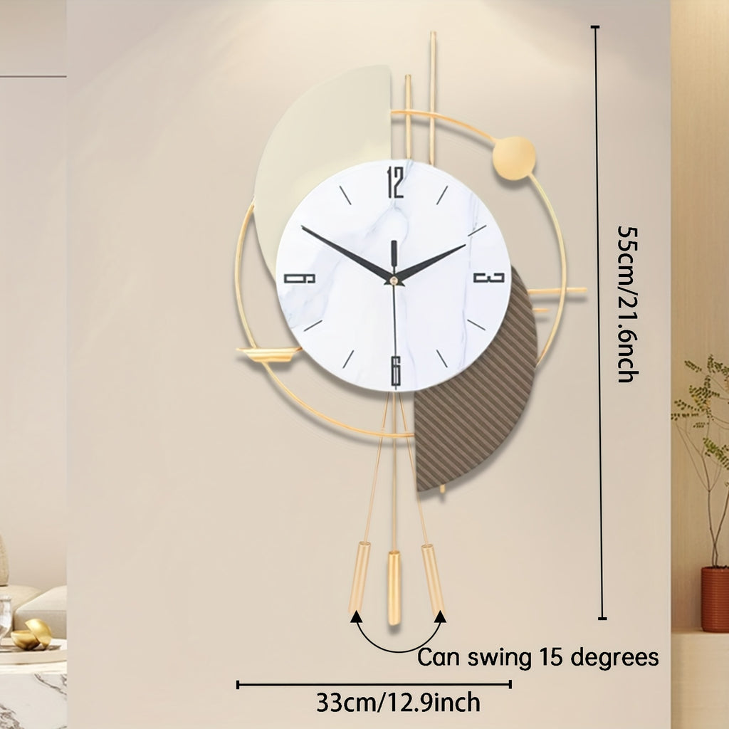 Horloge murale métal doré 33x55 cm, cadran effet marbre