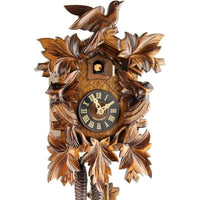 Horloge murale à coucou 23x35 cm, feuillage et trois oiseaux