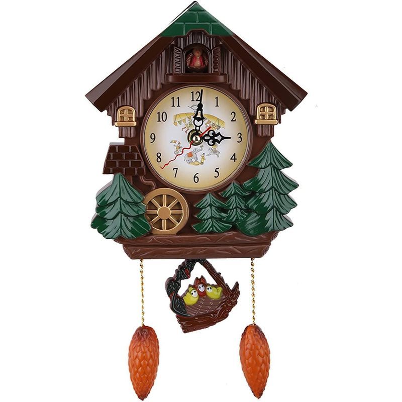 Horloge murale à coucou 32 cm, chalet et nid d'oisillons